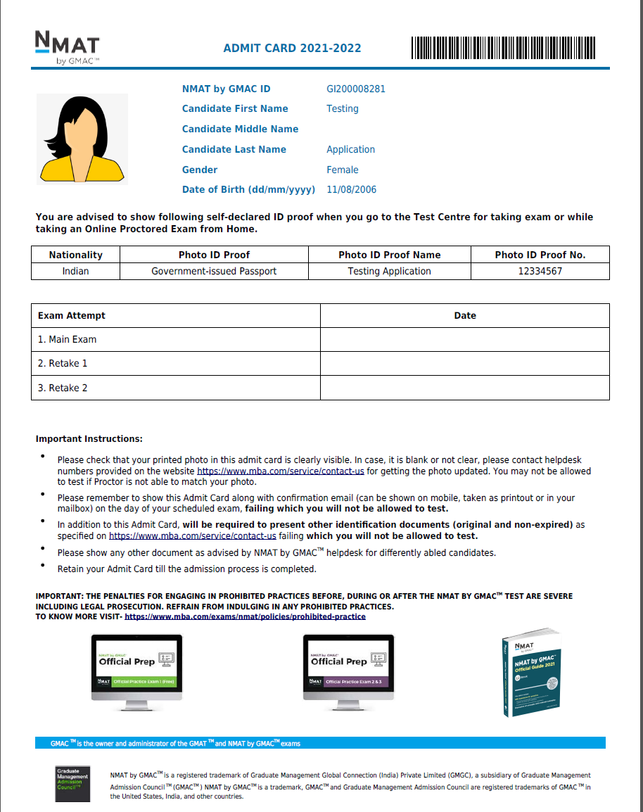 2021-22 International Admit Card