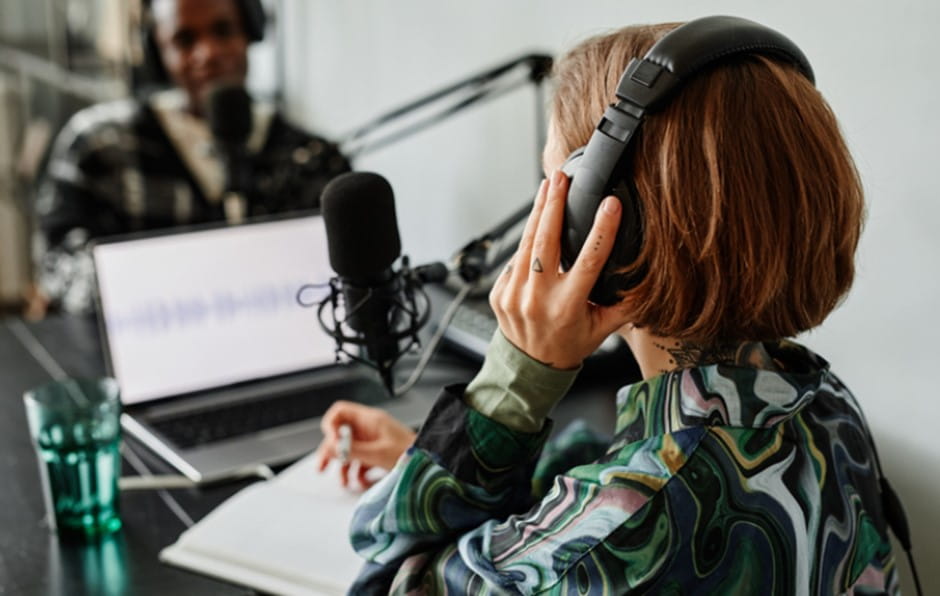 Female Podcaster In Studio Stock Photo - Download Image Now - Podcasting, Women, Studio - Workplace - iStock